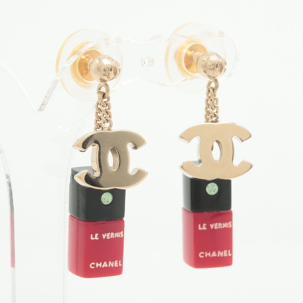 AUTHENTIC Chanel 04A 2004 red Enamel nail polish CC Small Dangle Drop Earrings